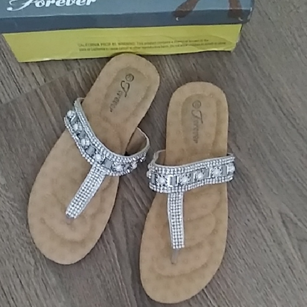 Forever Silver Tan T-Strap Sandals